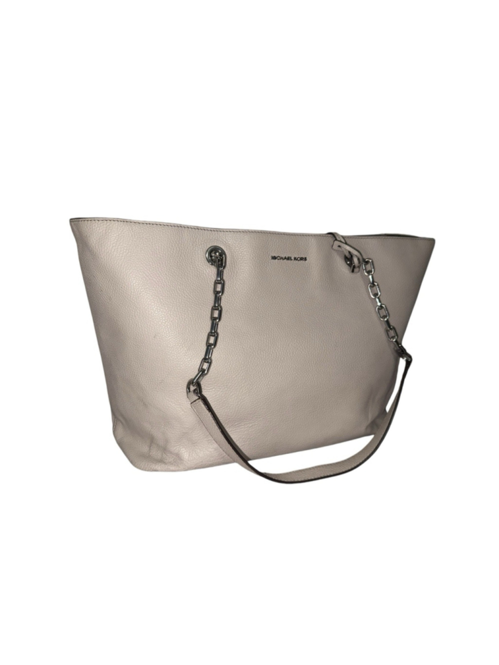 Michael Kors Pebbled Leather Large Chain Tote Shoulder Bag Cream Beige - Picture 3 of 15